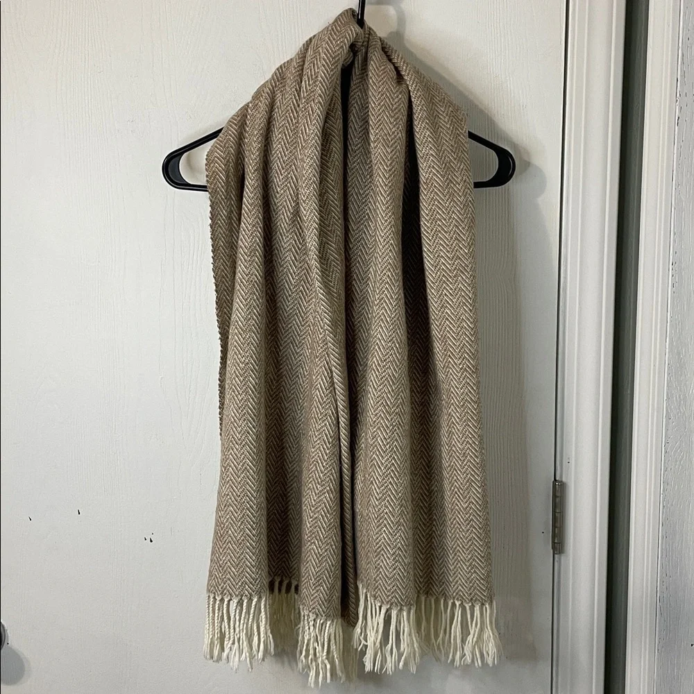 Nido Notte Italia Tan Herringbone Woven Cotton Oversized Scarf Throw Blanket